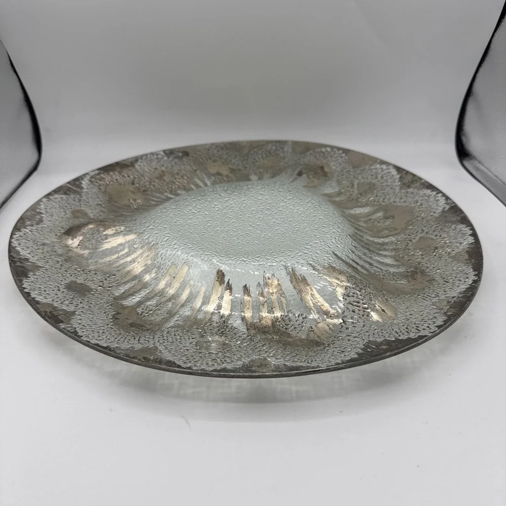 Dorothy Thorpe MCM Silver Overlay Chip And Dip Oyster Large Glass Tray 15